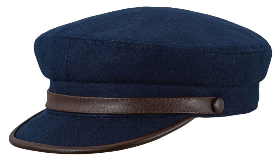 Wool Cap with Leather Trim