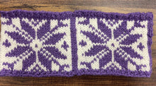 Load image into Gallery viewer, Norwegian headband - purple and white snowflakes
