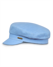 Load image into Gallery viewer, Light blue linen fiddler cap
