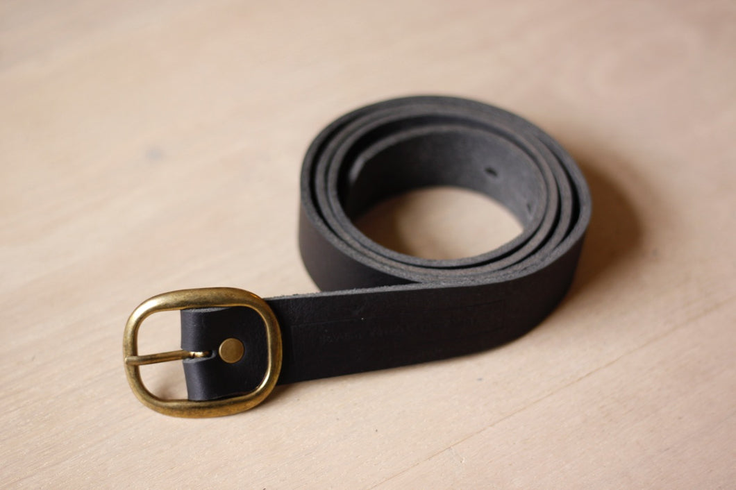 Black Leather Belt - Round Buckle